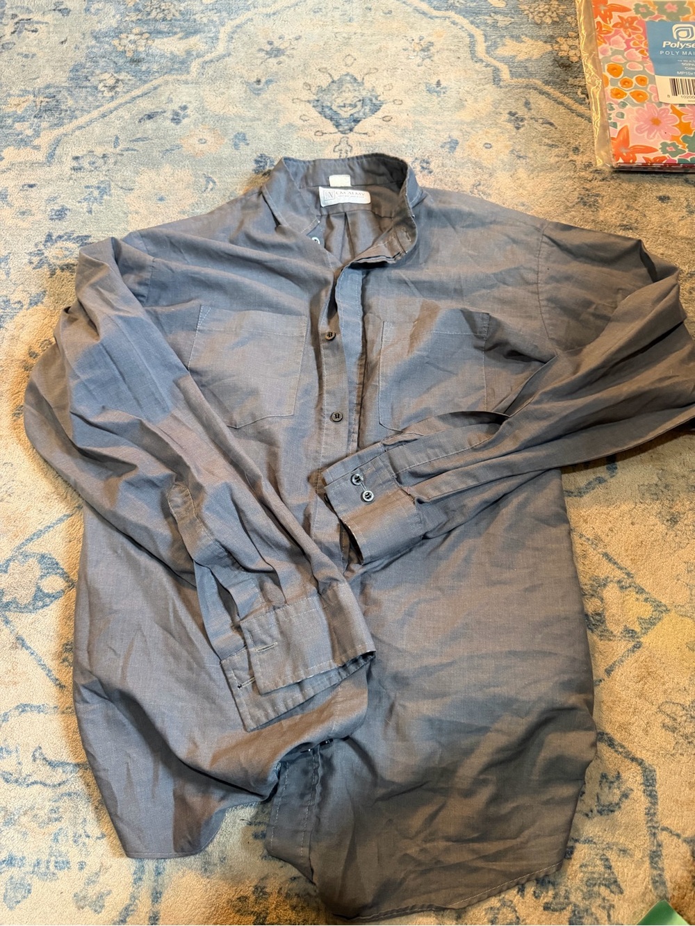 Men's Collarless Button-Down Shirt in Slate Gray